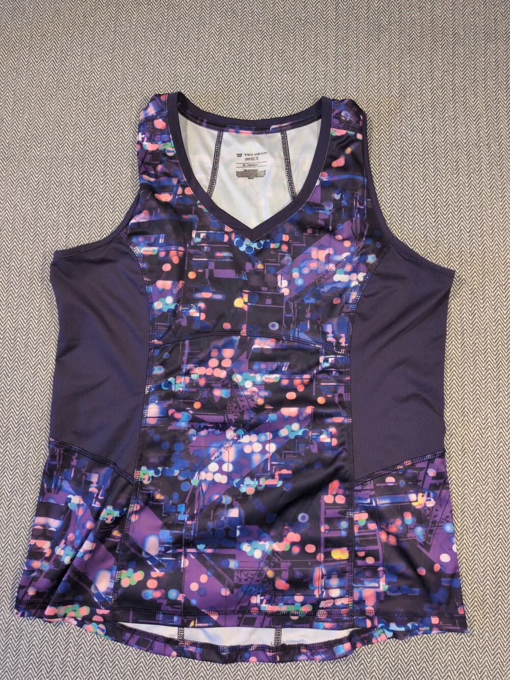 Tek Gear Dry TEK Purple Geometric Tank Workout Exercise Running Athleisure